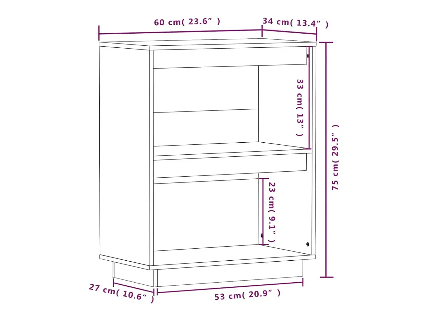 Mueble consola Negro 60x34x75 cm Madera maciza de pino