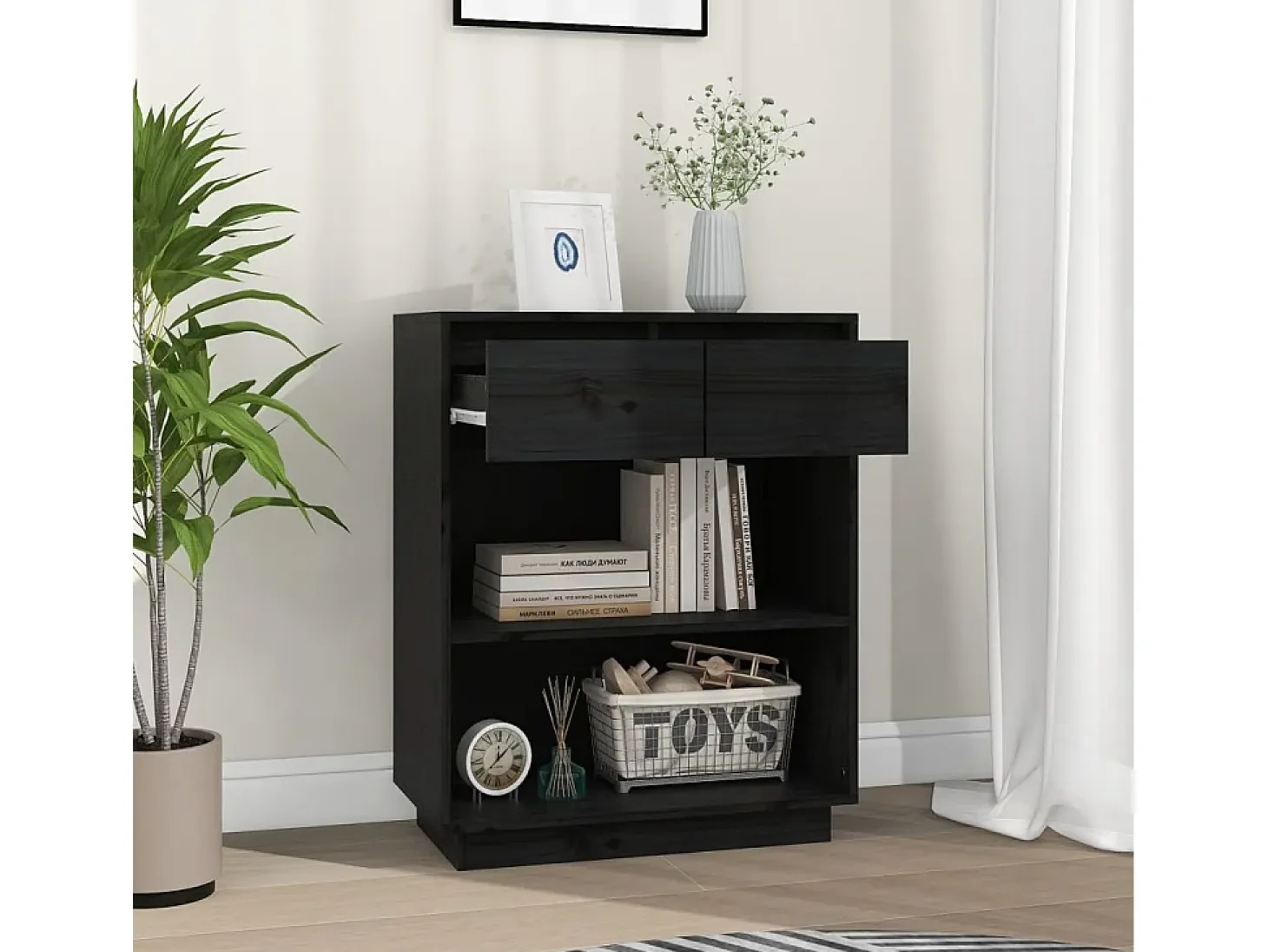 Mueble consola negro 60x34x75 cm madera maciza de pino