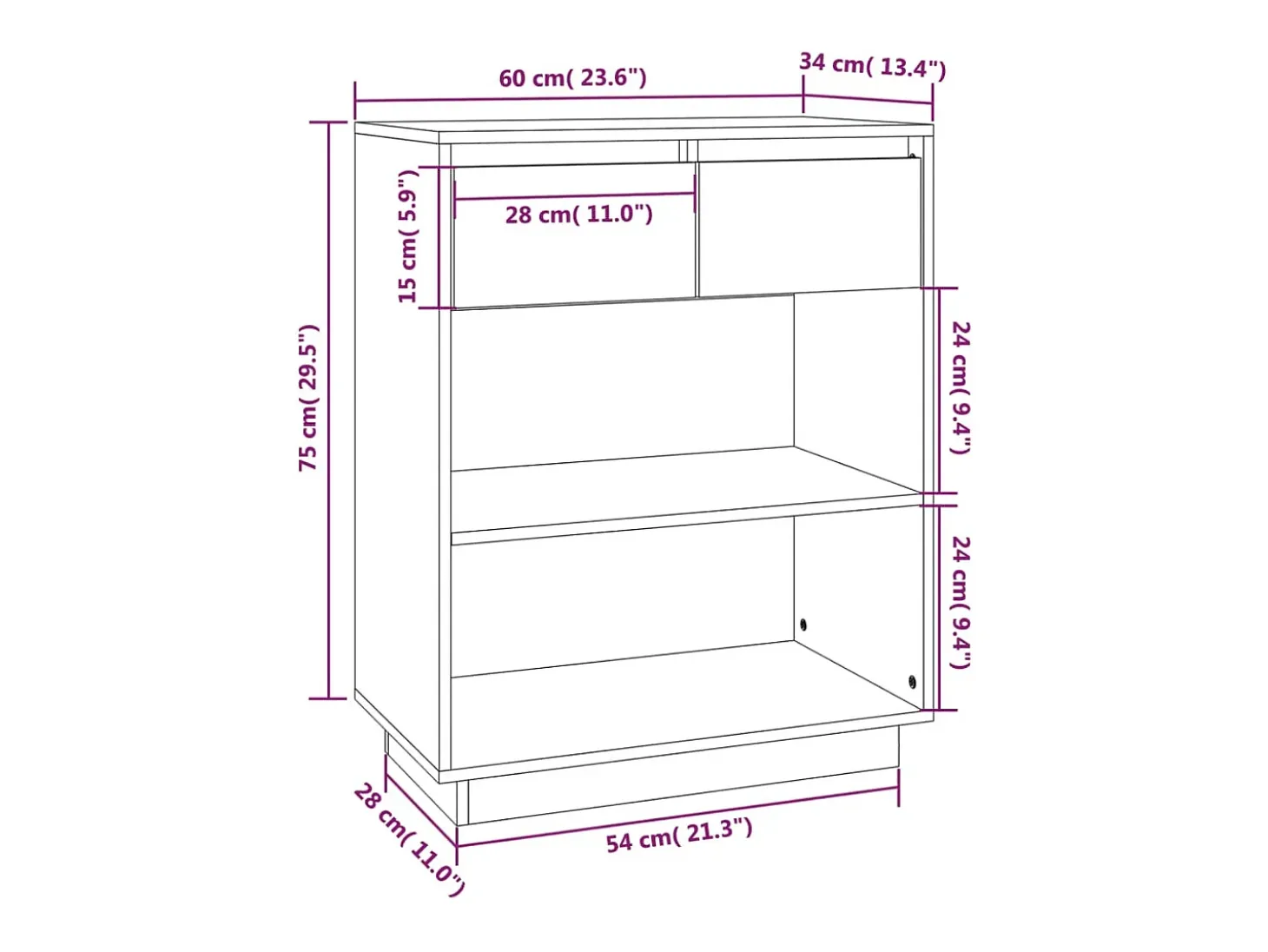 Mueble consola negro 60x34x75 cm madera maciza de pino