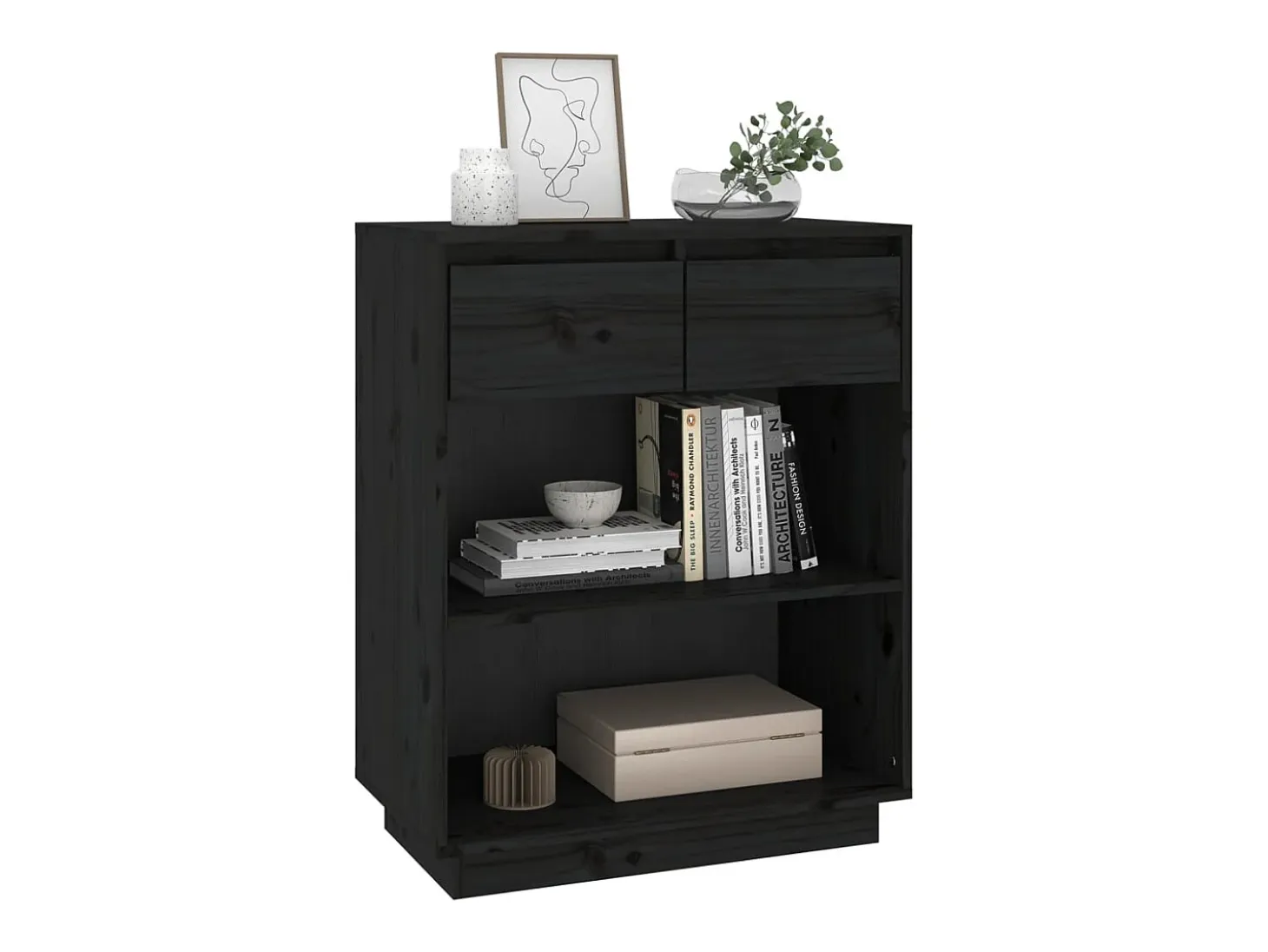Mueble consola negro 60x34x75 cm madera maciza de pino