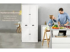 Mueble de almacenaje de 182 cm, con 4 puertas y 1 cajón, estante regulable, MDF, blanco (80x40x182 cm)
