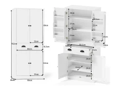 Mueble de almacenaje de 182 cm, con 4 puertas y 1 cajón, estante regulable, MDF, blanco (80x40x182 cm)