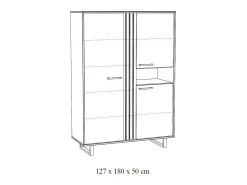 Mueble de almacenamiento XL LOFT – 3 puertas y 1 nicho – Negro y roble claro – Patas de metal – L127 x H180 x P50 cm