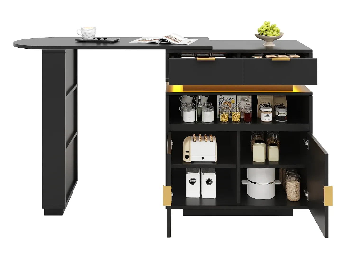Mueble de bar - con iluminación LED - rotación a 360° - con espacio de almacenamiento - negro