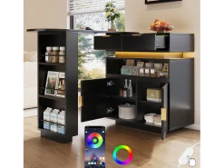 Mueble de bar - con iluminación LED - rotación a 360° - con espacio de almacenamiento - negro