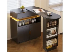 Mueble de bar - con iluminación LED - rotación a 360° - con espacio de almacenamiento - negro