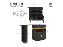 Mueble de bar - con iluminación LED - rotación a 360° - con espacio de almacenamiento - negro