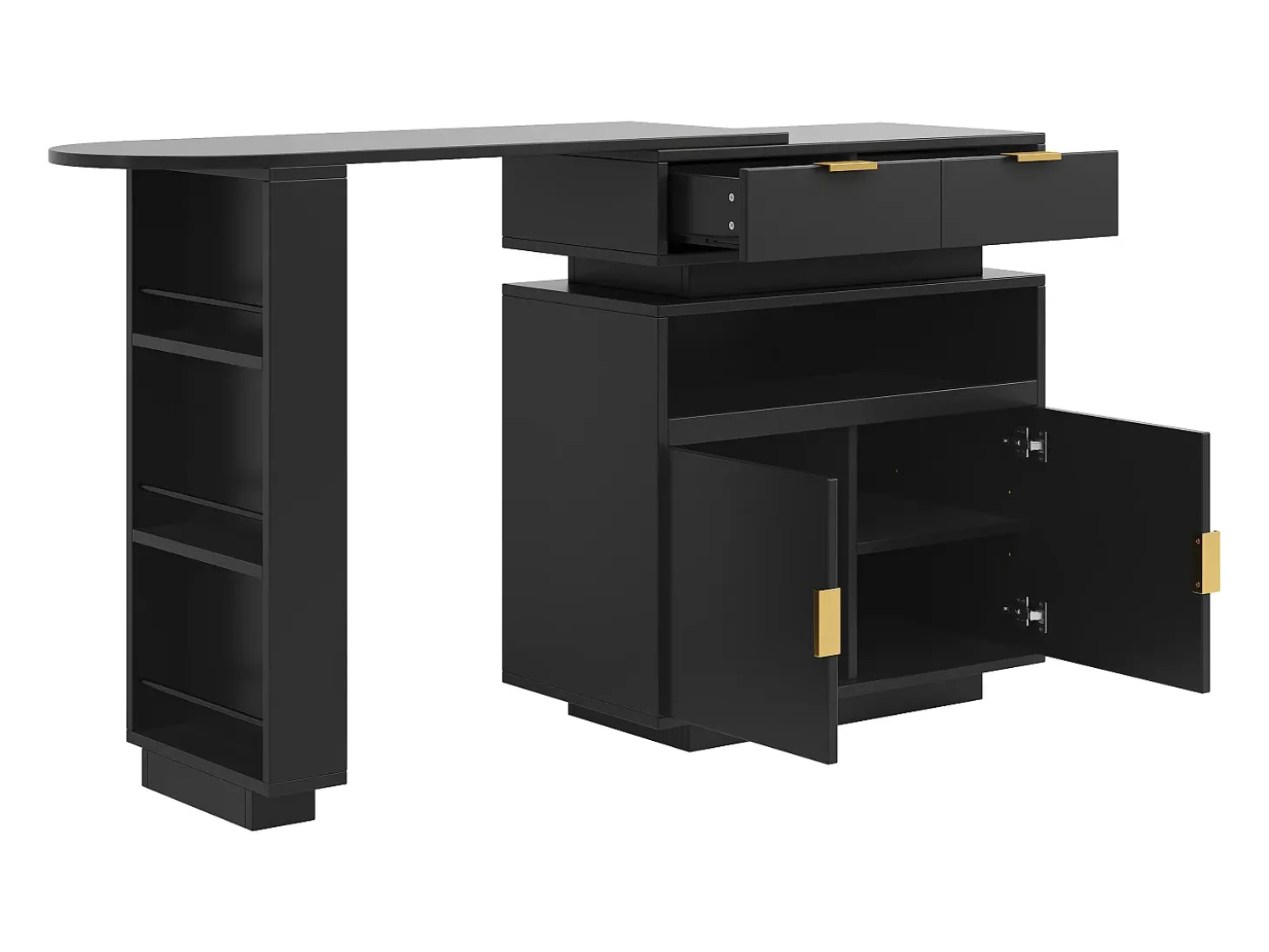 Mueble de bar - con iluminación LED - rotación a 360° - con espacio de almacenamiento - negro