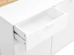 Mueble de bar con 2 puertas y 1 cajón de MDF - Blanco y Natural - LAMONIA