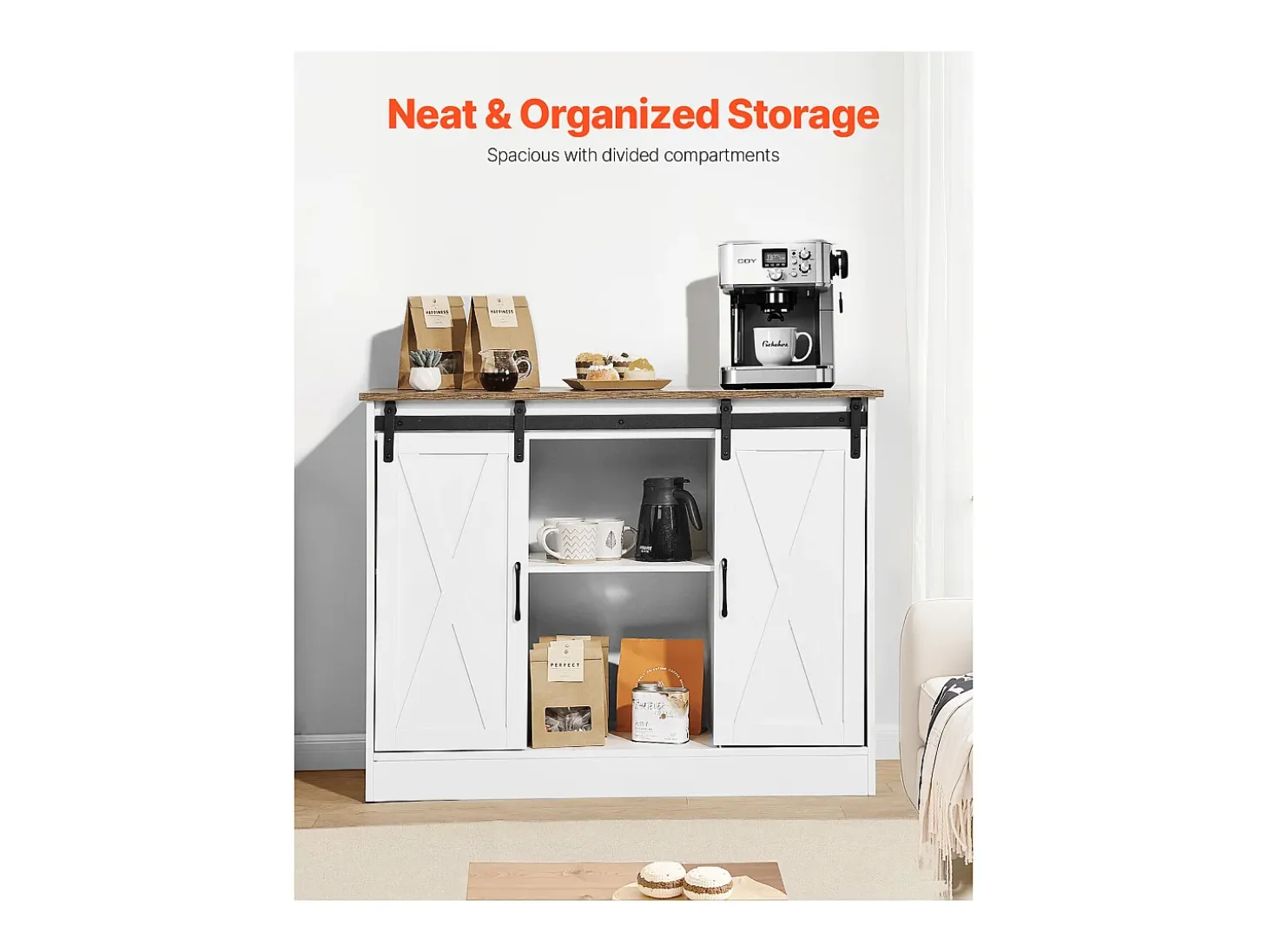 Mueble de Bar de Café SucceBuy, 106 x 40 x 81,5 cm, con 3 Niveles con Puertas de Granero