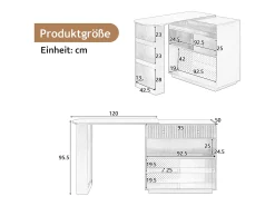 Mueble de bar de cocina extensible - y rotación 360° - con toma de corriente - con espacio de almacenamiento e iluminación LED - con estantes laterales - Blanco