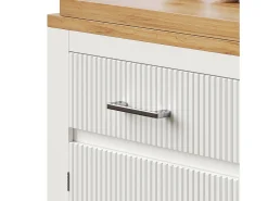 Mueble de bar de cocina extensible - con rotación 360° - 215x39x103cm - 2 puertas, 2 cajones - con estantes laterales - Blanco