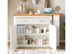 Mueble de bar de cocina extensible - con rotación 360° - 215x39x103cm - 2 puertas, 2 cajones - con estantes laterales - Blanco