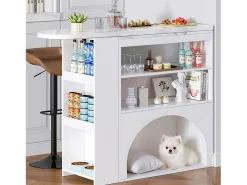 Mueble de bar extensible 120 (+80)×40×100 cm - con espacio de descanso para mascotas - estantes abiertos - blanco