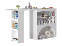 Mueble de bar extensible 120 (+80)×40×100 cm - con espacio de descanso para mascotas - estantes abiertos - blanco