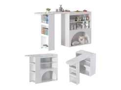 Mueble de bar extensible 120 (+80)×40×100 cm - con espacio de descanso para mascotas - estantes abiertos - blanco
