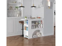 Mueble de bar extensible 120 (+80)×40×100 cm - con espacio de descanso para mascotas - estantes abiertos - blanco