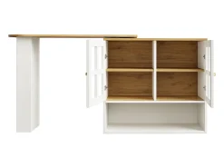 Mueble de bar giratorio 360° y plegable - con 2 puertas y estantes abiertos - blanco + natural