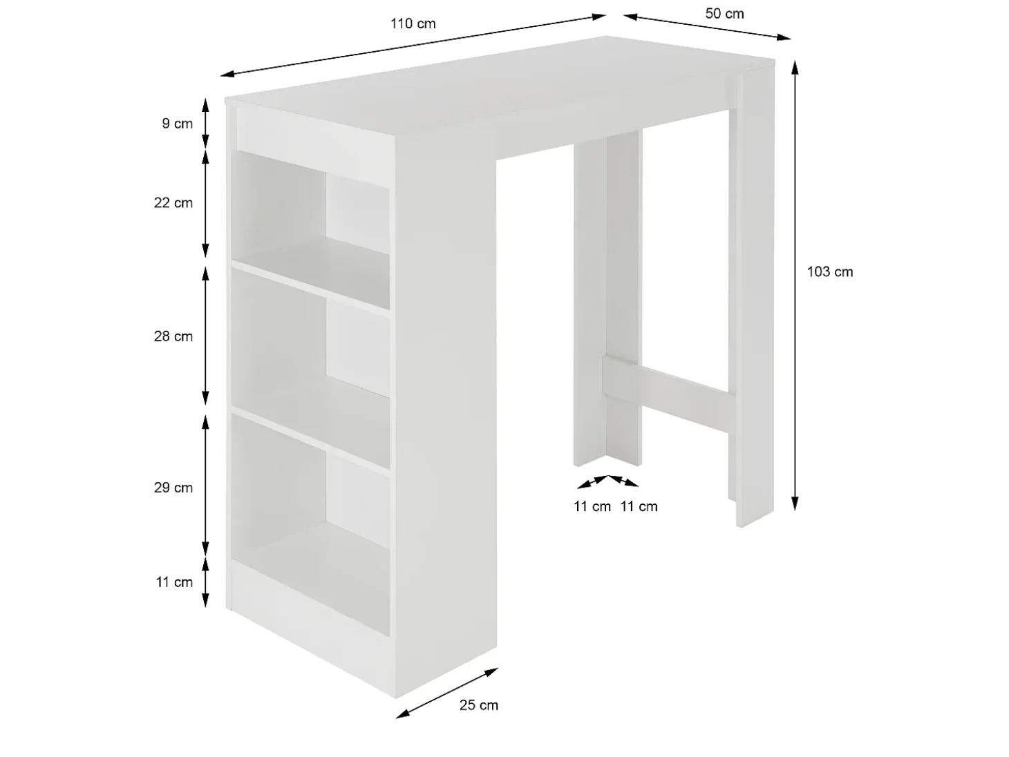 Mueble de barra de bar mostrador con 3 estantes blanco 110x50x103 cm ML-DESIGN