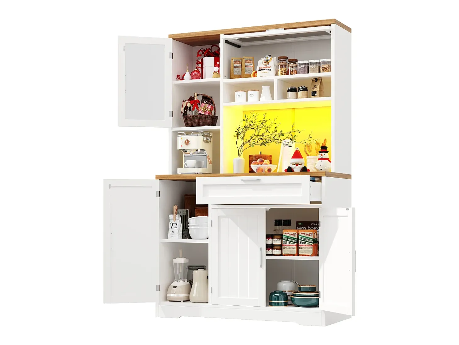 Mueble de cocina - 104x40x180 cm - con 4 puertas y 1 cajón - con iluminación LED - Blanco