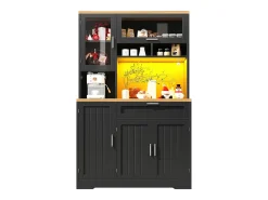 Mueble de cocina - 104x40x180 cm - con 4 puertas y 1 cajón - con iluminación LED - Negro