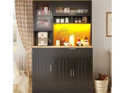 Mueble de cocina - 104x40x180 cm - con 4 puertas y 1 cajón - con iluminación LED - Negro