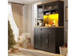 Mueble de cocina - 104x40x180 cm - con 4 puertas y 1 cajón - con iluminación LED - Negro