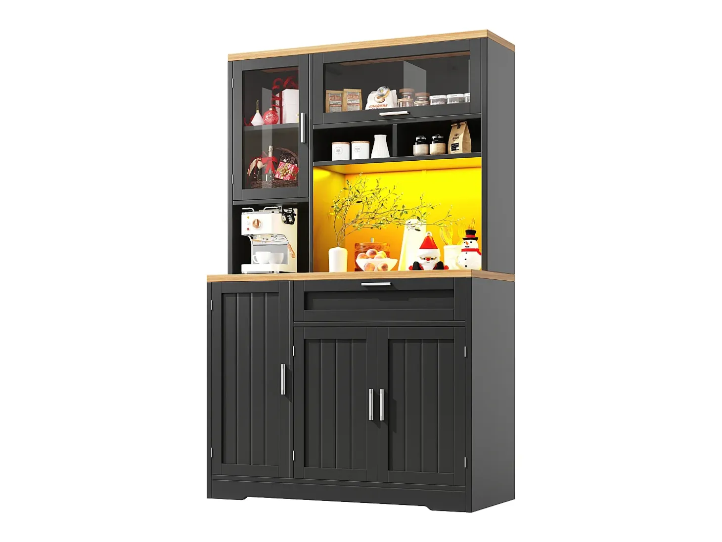 Mueble de cocina - 104x40x180 cm - con 4 puertas y 1 cajón - con iluminación LED - Negro