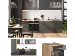 Mueble de cocina antracita brillo intenso/roble dorado eléctrico 300x60x81.6 r-line