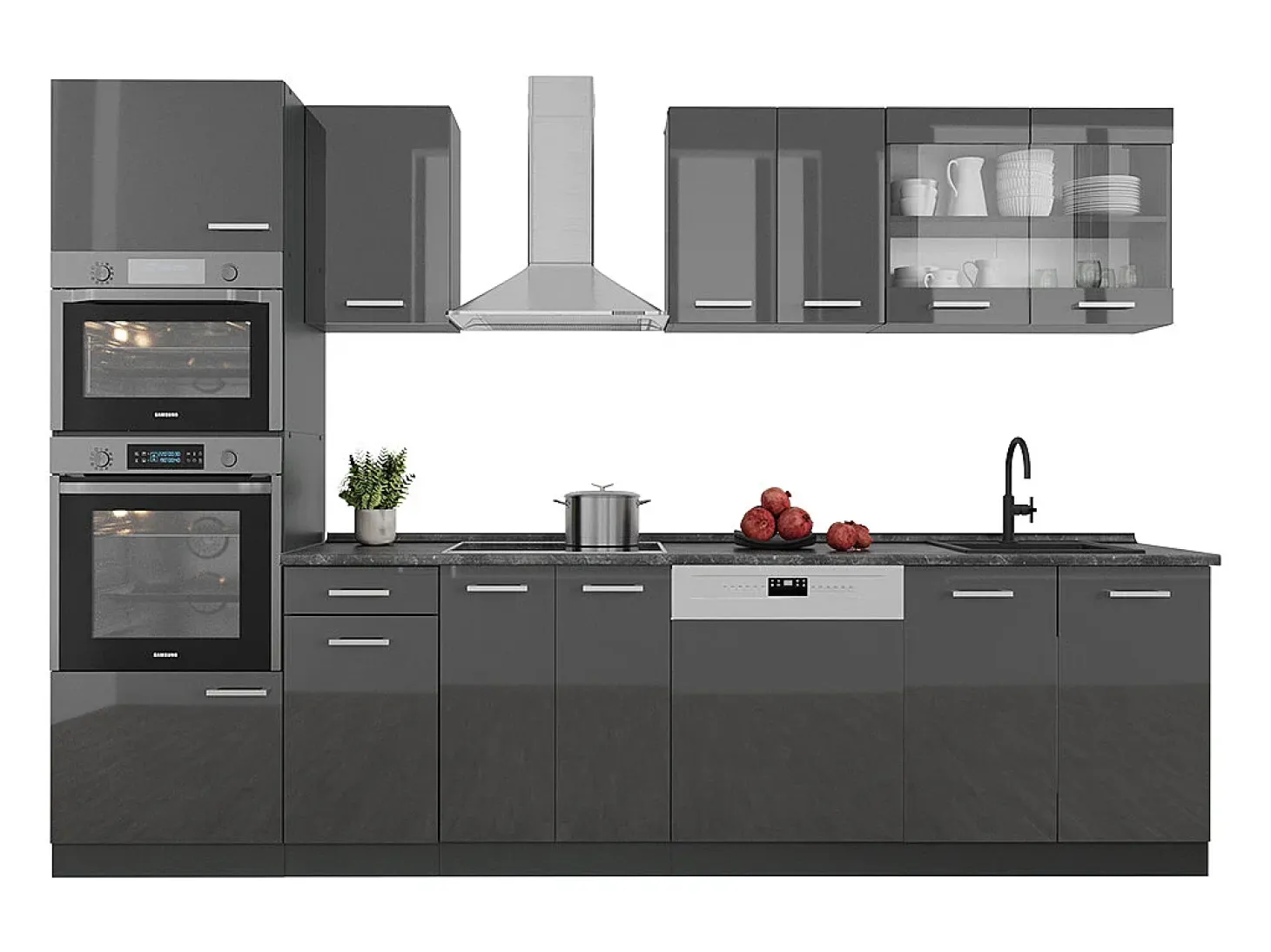 Mueble de cocina antracita brillo intenso/antracita 300x60x81.6 r-line