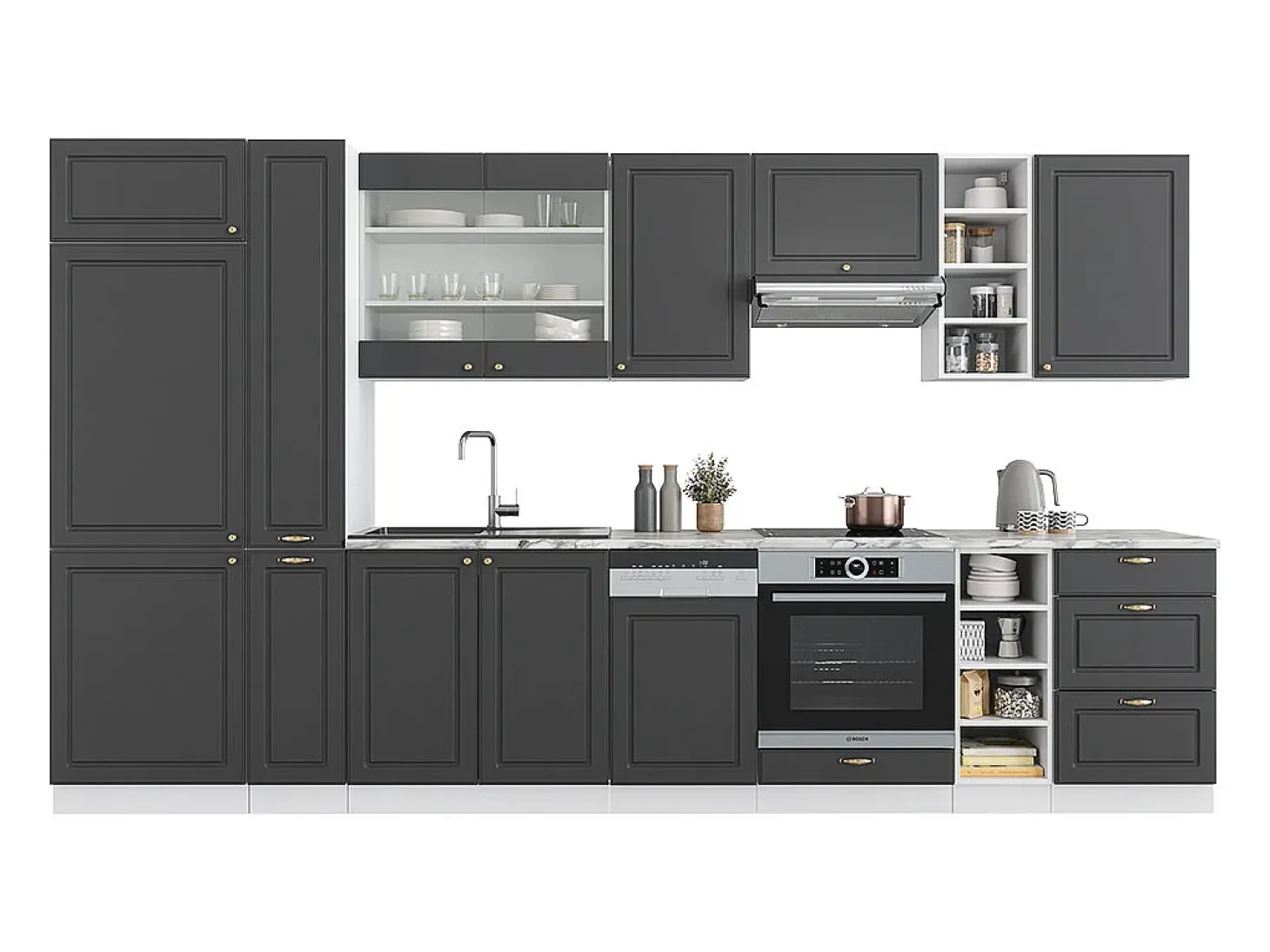Mueble de cocina antracita-oro/blanco 355x46x81.6 fame-line