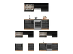 Mueble de cocina antracita brillo intenso/roble dorado eléctrico 200x46x81.6 fame-line