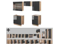 Mueble de cocina antracita brillo intenso/roble dorado eléctrico 200x46x81.6 fame-line