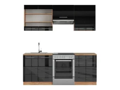 Mueble de cocina antracita brillo intenso/roble dorado eléctrico 200x46x81.6 fame-line