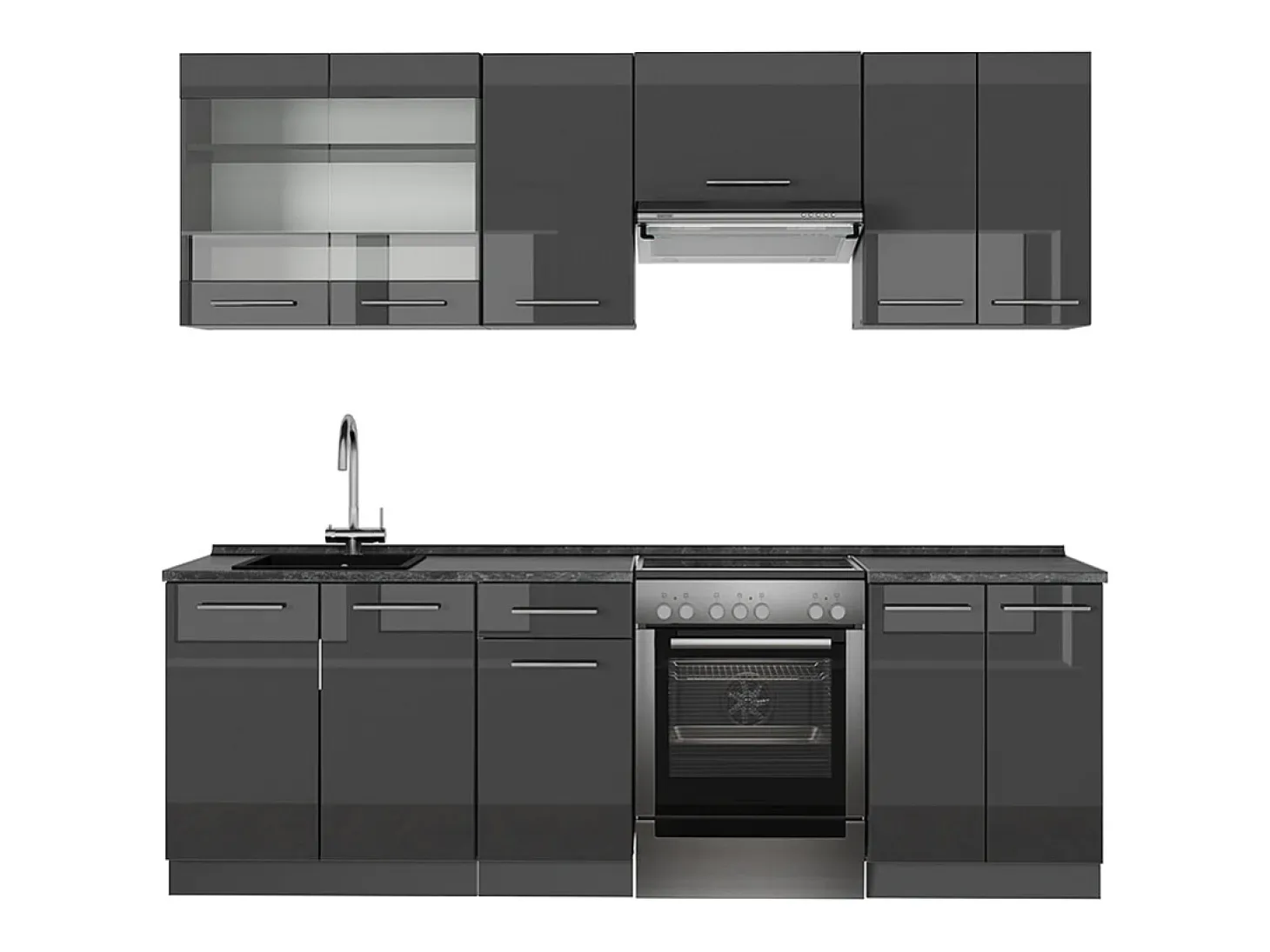 Mueble de cocina antracita alto brillo 240x60x81.6 fame-line