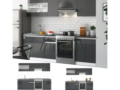 Mueble de cocina antracita brillo intenso/blanco 240x60x81.6 raul