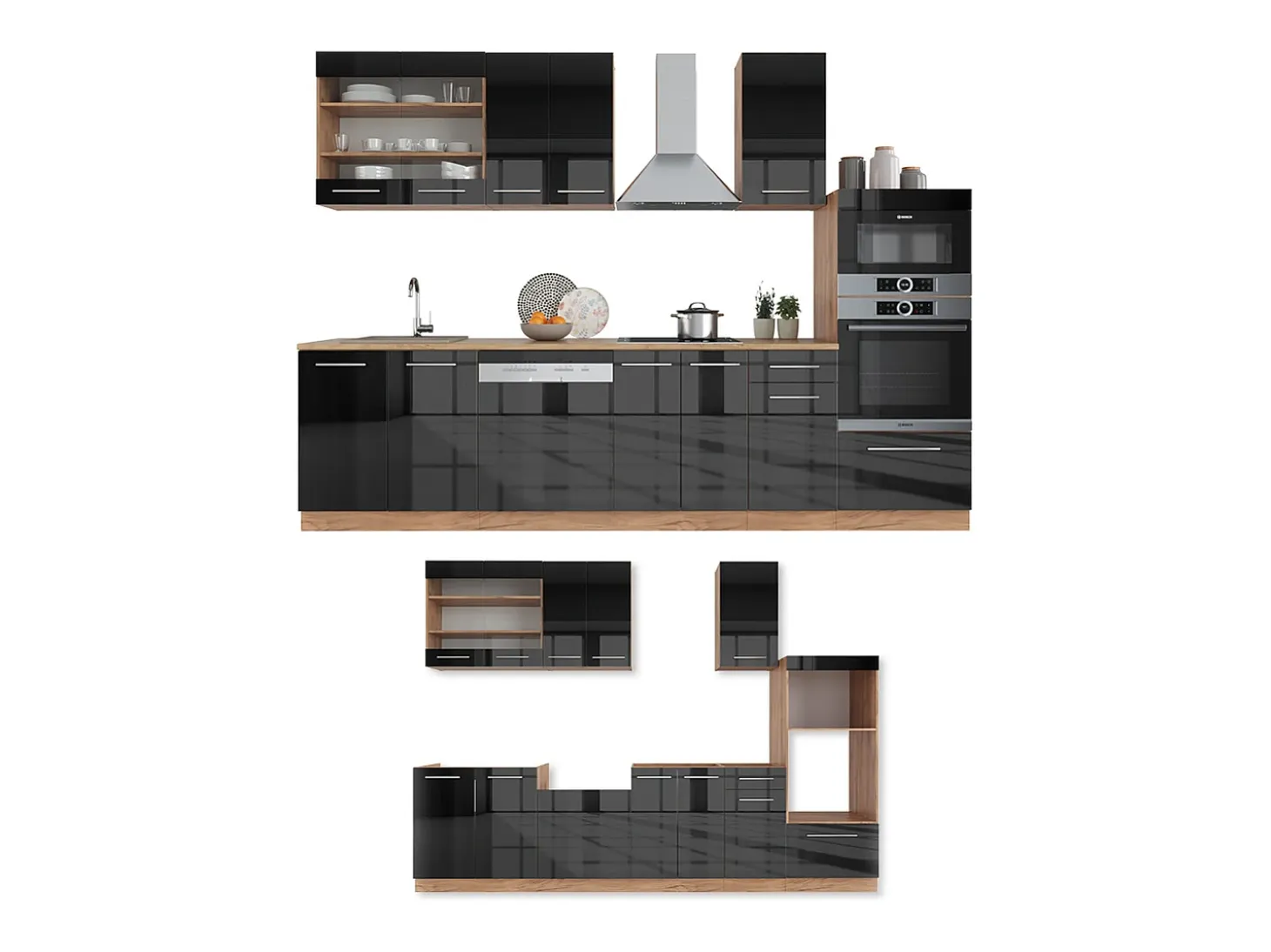Mueble de cocina antracita brillo intenso/roble dorado eléctrico 300x60x81.6 fame-line