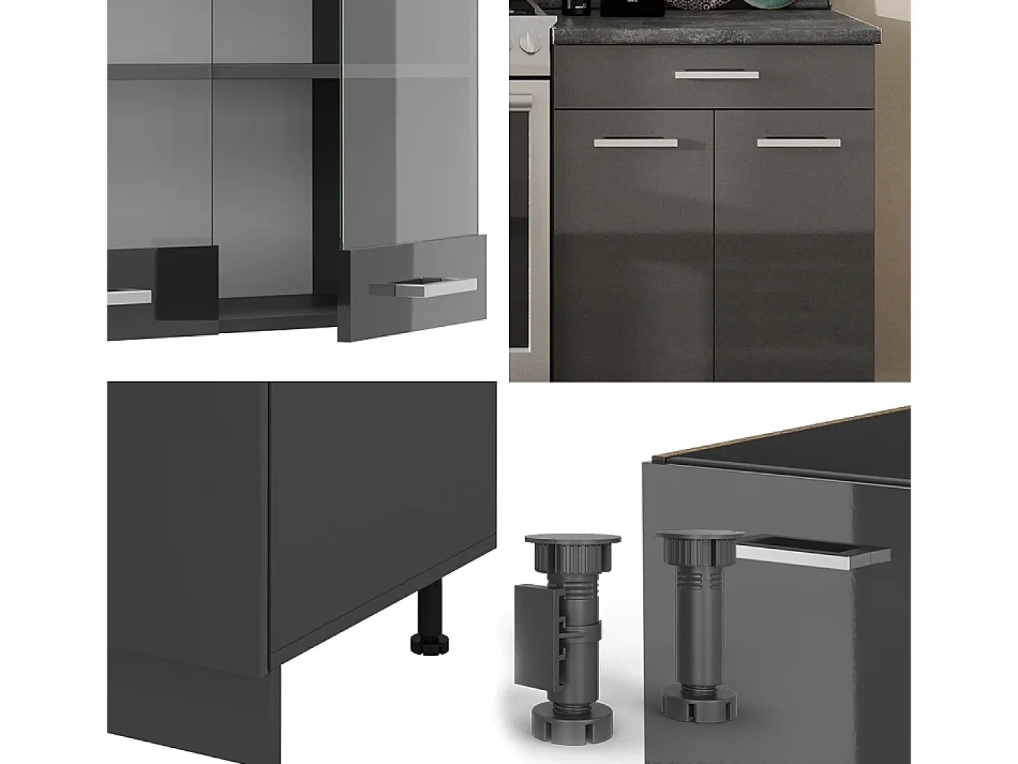 Mueble de cocina antracita brillo intenso/antracita 200x60x81.6 r-line