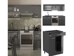 Mueble de cocina antracita brillo intenso/antracita 200x60x81.6 r-line
