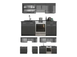 Mueble de cocina antracita brillo intenso/antracita 200x60x81.6 r-line