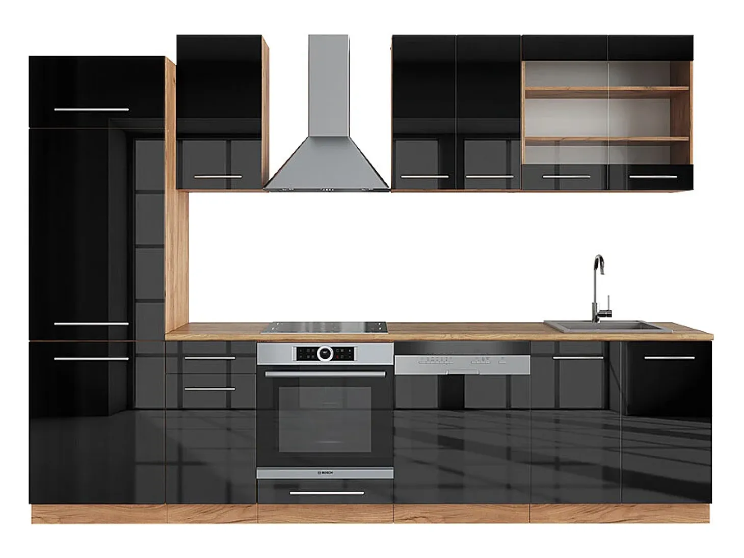 Mueble de cocina antracita brillo intenso/roble dorado eléctrico 300x60x81.6 fame-line
