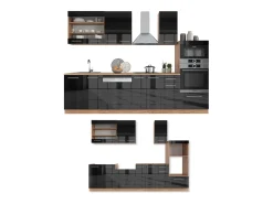 Mueble de cocina antracita brillo intenso/roble dorado eléctrico 300x46x81.6 fame-line