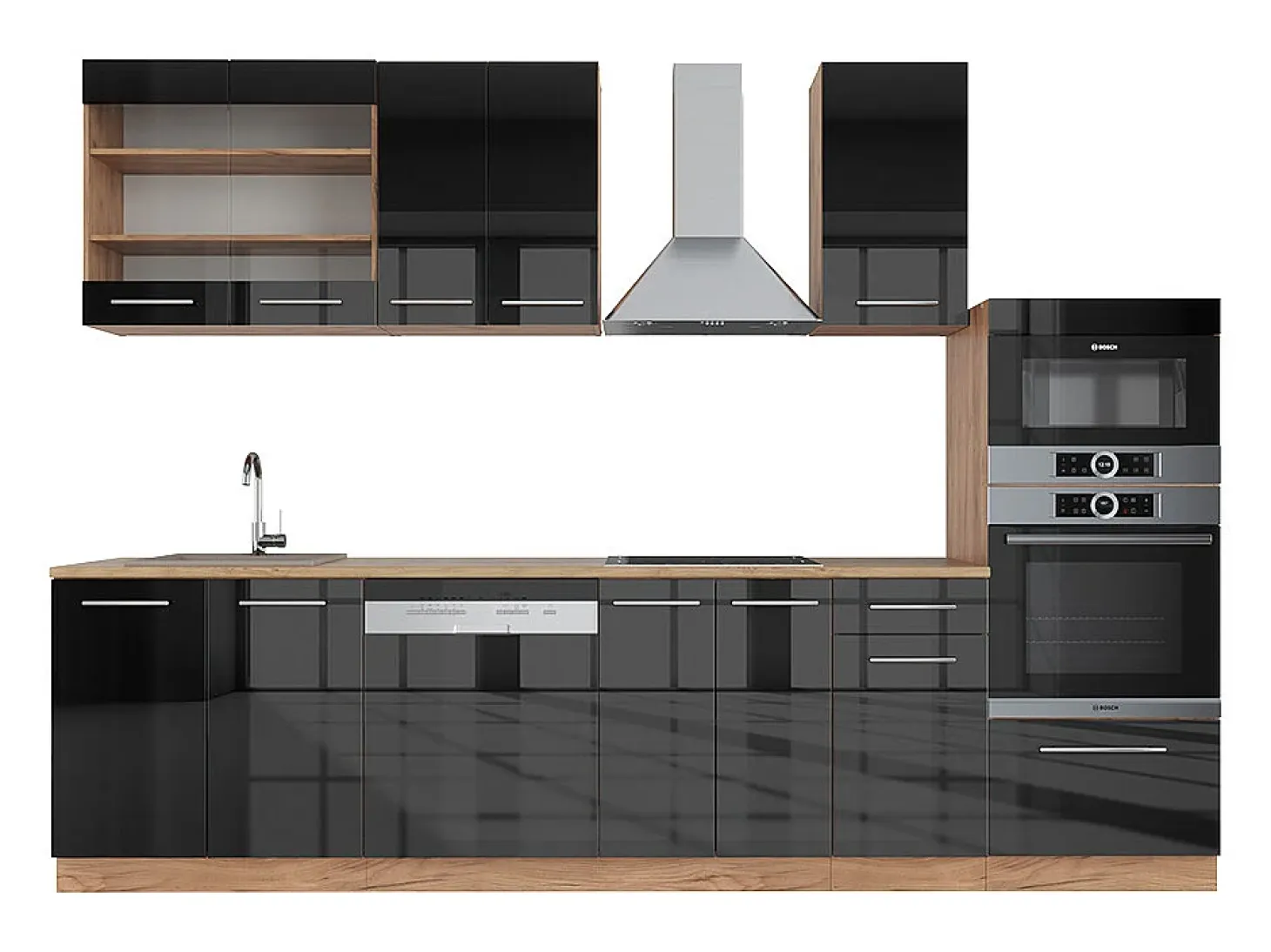 Mueble de cocina antracita brillo intenso/roble dorado eléctrico 300x46x81.6 fame-line