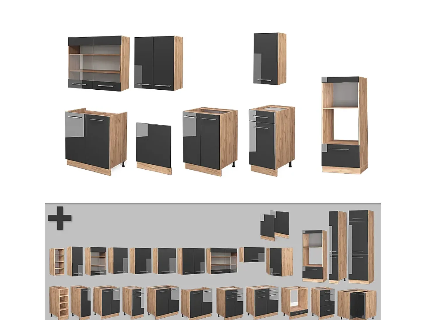 Mueble de cocina antracita brillo intenso/roble dorado eléctrico 300x46x81.6 fame-line
