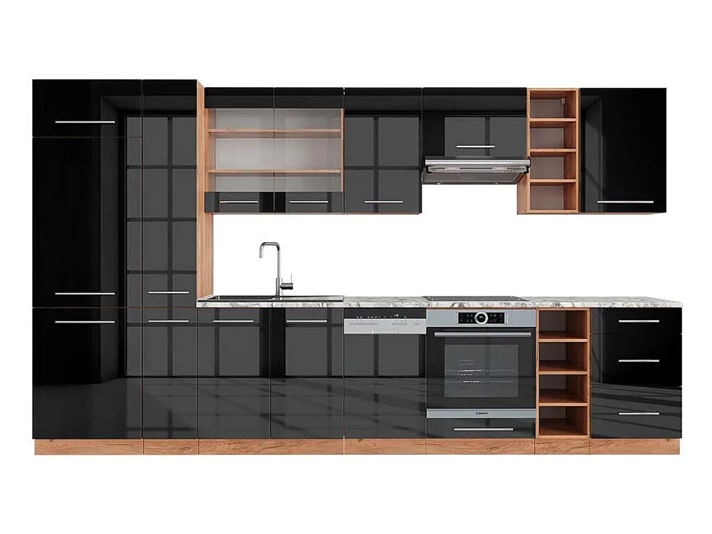 Mueble de cocina antracita brillo intenso/roble dorado eléctrico 355x60x81.6 fame-line
