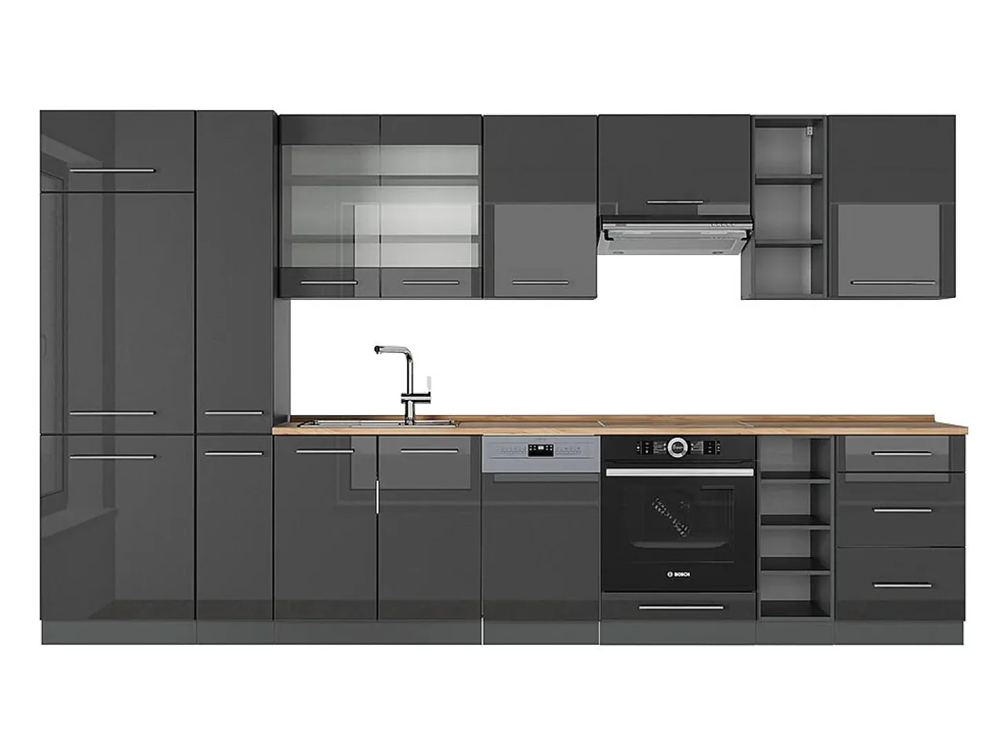 Mueble de cocina antracita alto brillo 355x60x81.6 fame-line