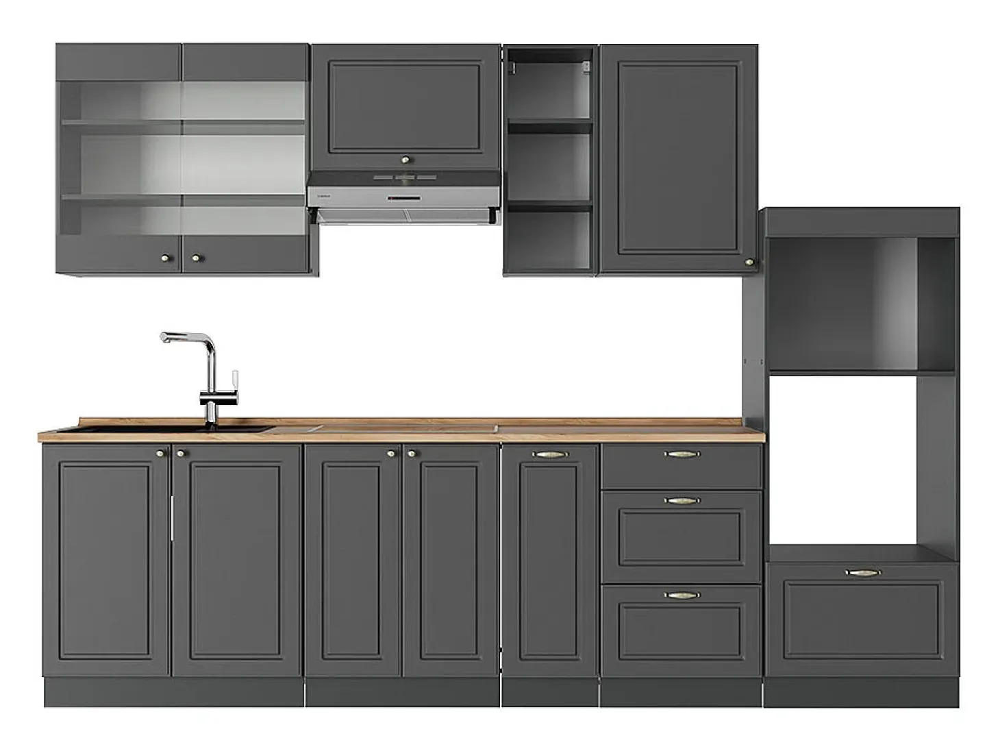 Mueble de cocina antracita-oro landhaus 280x60x81.6 fame-line