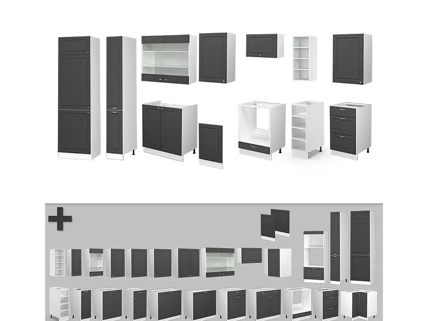 Mueble de cocina antracita-oro/blanco 355x60x81.6 fame-line