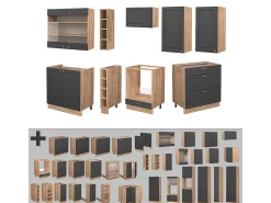 Mueble de cocina antracita casa de campo/roble kraft dorado 235x46x81.6 fame-line