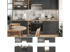 Mueble de cocina antracita casa de campo/roble kraft dorado 235x46x81.6 fame-line